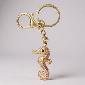 Mint Gold Tone Seahorse Keychain / Bag Charm with Pink Crystals NWT
